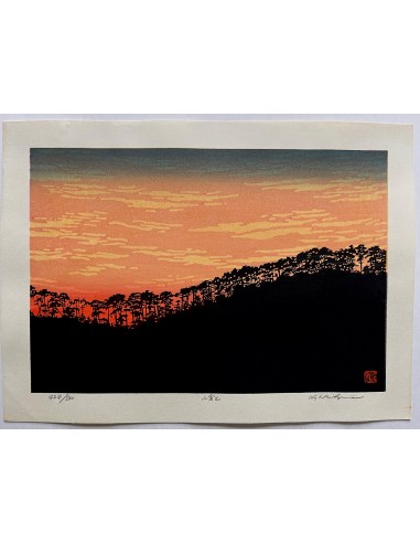 Estampe Japonaise de Nishijima Katsuyuki | Coucher de Soleil sur le Mont Ogura En savoir plus