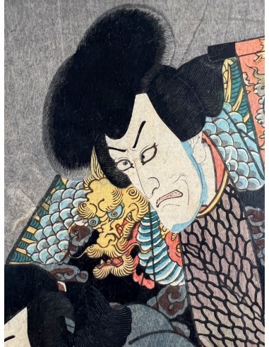 Estampe Japonaise Encadrée de Kunisada | Histoire du Samouraï Saito Kuranokuke Profitez des Offres !