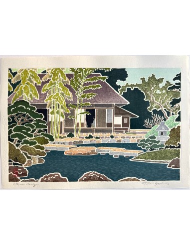 Estampe Japonaise de Yoshida Toshi | Jardin Japonais et Pont de pierre plus qu'un jeu 