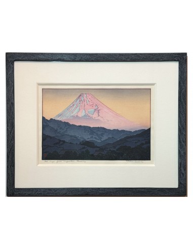 Estampe Japonaise Encadrée de Yoshida Toshi | Le Mont Fuji depuis Nagaoka le Matin une grave pollution 