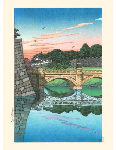 Le pont Niju au lever du jour de Hasui Kawase | Reproduction Fine Art Faites des économies