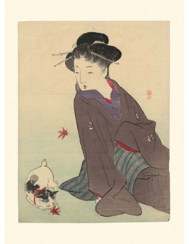 Beauté et son Chat de Takeuchi Keishu | Reproduction Fine Art À commander