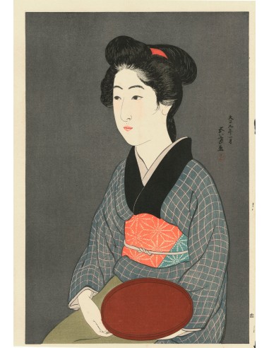 Estampe Japonaise de Goyo Hashiguchi | Femme et Plateau Rouge offre 