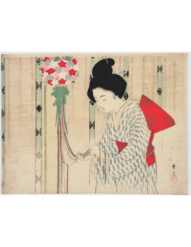 Estampe Japonaise Kuchi-e de Toshikata Mizuno | femme fabricant un kusudama (boule de fleurs) Comparez et commandez 