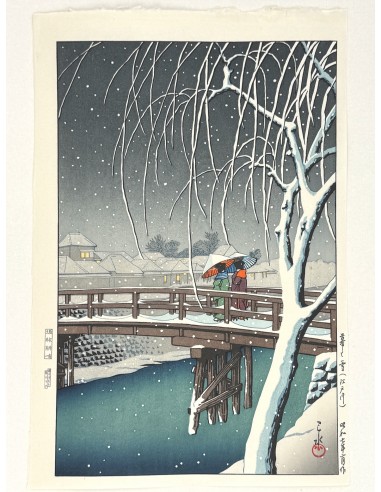 Estampe Japonaise de Hasui Kawase | Soir de Neige à Edogawa de France