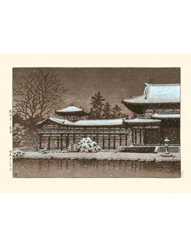 Neige sur le Phoenix Hall de Hasui Kawase | Reproduction Fine Art est présent 