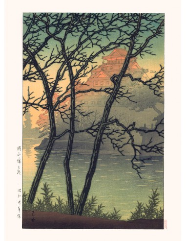 Matin au chateau d'Okayama de Hasui Kawase | Reproduction Fine Art une grave pollution 