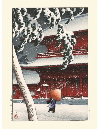 Tempête de neige sur le Temple Zojoji de Hasui Kawase | Reproduction Fine Art 50-70% off 