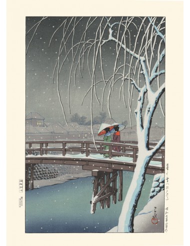 Soir de neige à Edogawa de Hasui Kawase | Reproduction Fine Art de la marque