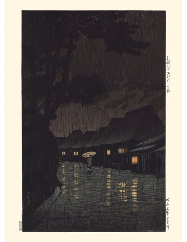 Nuit pluvieuse à Maekawa de Hasui Kawase | Reproduction Fine Art du meilleur 