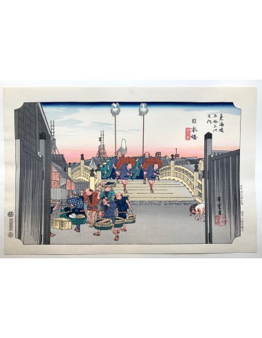 Estampe Japonaise de Hiroshige | Le Grand Tokaido n°1 Nihonbashi brillant des détails fins