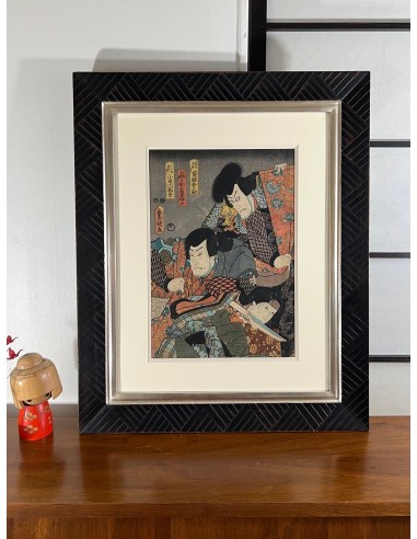 Estampe Japonaise Encadrée de Kunisada | Histoire du Samouraï Saito Kuranokuke soldes