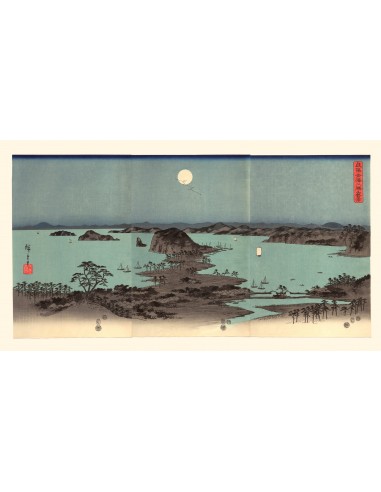 Nuit de Pleine Lune à Kanazawa de Hiroshige | Reproduction Fine Art rembourrage situé sous