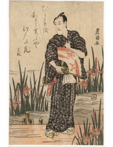 Estampe Japonaise de Toyokuni I Utagawa | L'acteur Shigan sur un ponton aux iris online