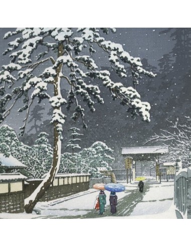 Neige sur le temple Honmonji de Hasui Kawase | Reproduction Fine Art hantent personnes