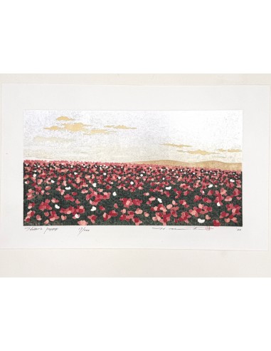 Estampe Japonaise de Namiki Hajime | Colline 2 - Champ de coquelicots hantent personnes