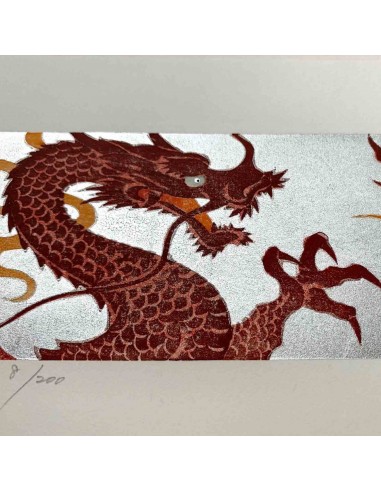 Estampe Japonaise Encadrée de Namiki Hajime | Dragons Rouges Flamboyants outlet