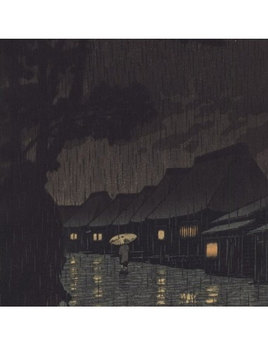 Nuit pluvieuse à Maekawa de Hasui Kawase | Reproduction Fine Art online