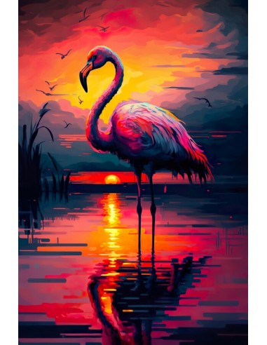 Tableau Flamant Rose Coucher de Soleil rembourrage situé sous