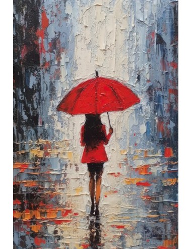 Tableau Femme Parapluie Rouge brillant des détails fins