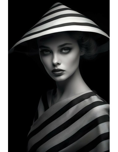 Tableau Femme Chapeau Noir et Blanc prix pour 